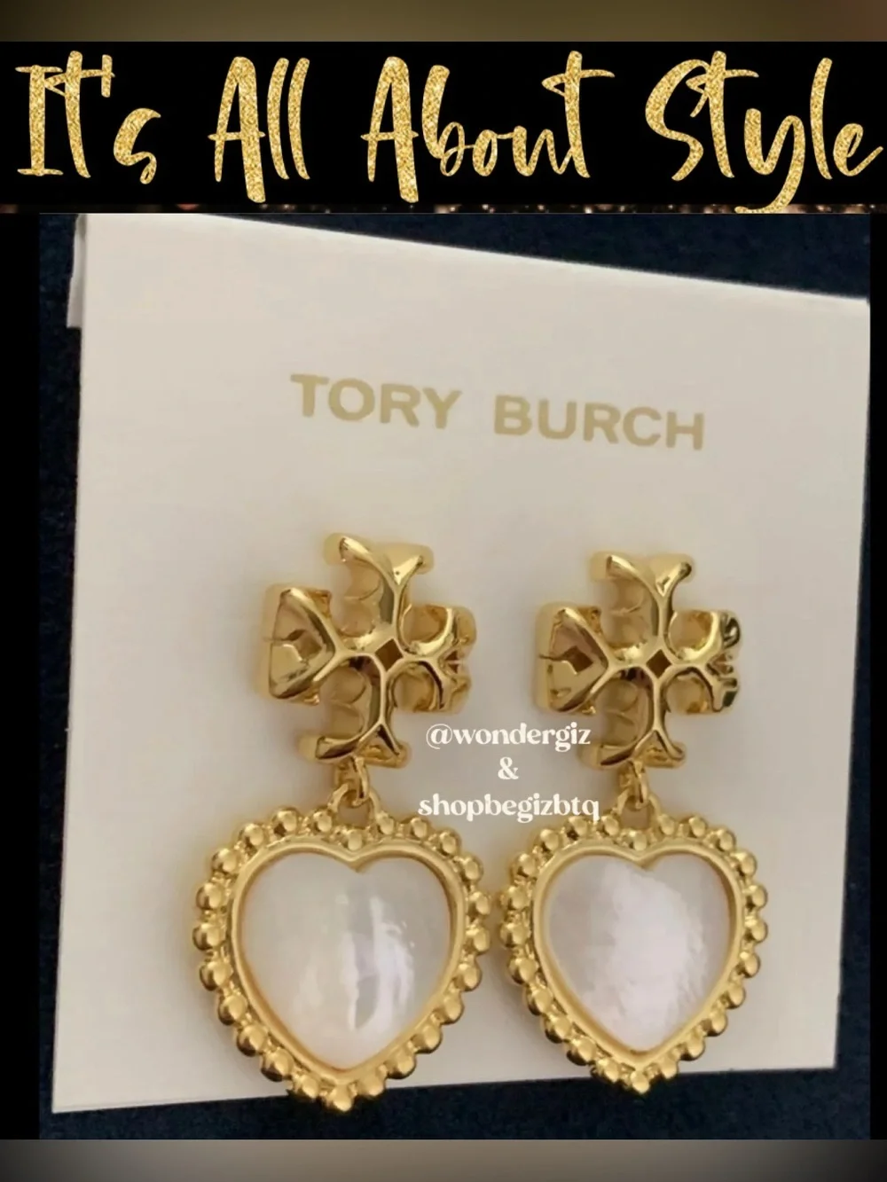 🆕 Tory Burch Authentic Heart Roxanne Mother Of Pearl Earrings
